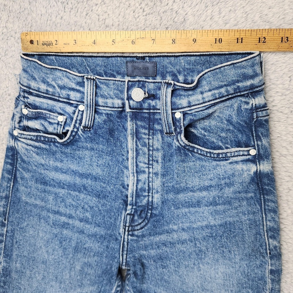 Mother The Tomcat Jeans Womens 24 Blue Distressed High Rise Button Fly Raw Hem - Picture 6 of 16